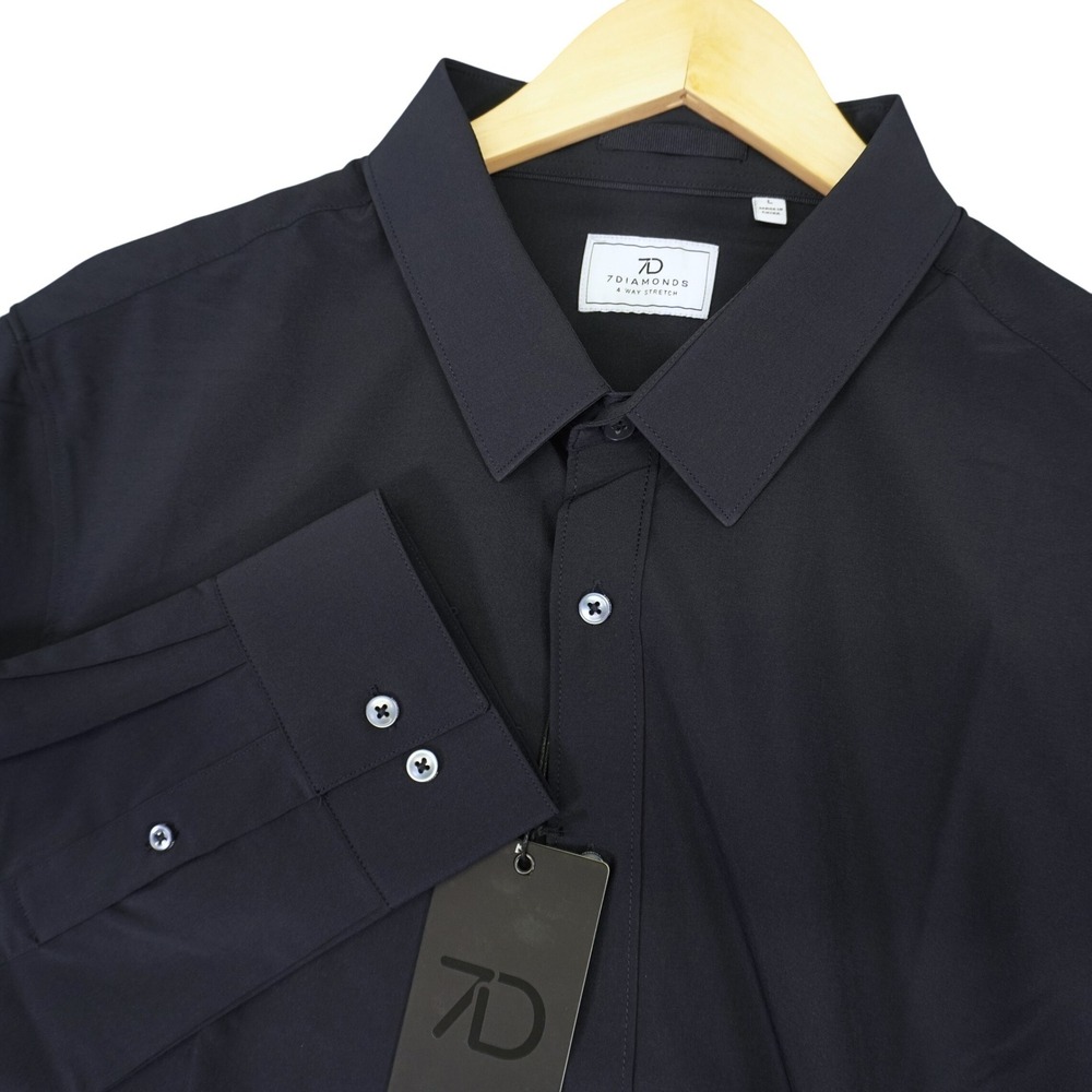 NEW 7 Diamonds Button Up‎ Shirt Mens L Navy Blue 4 Way Stretch Long Sleeve